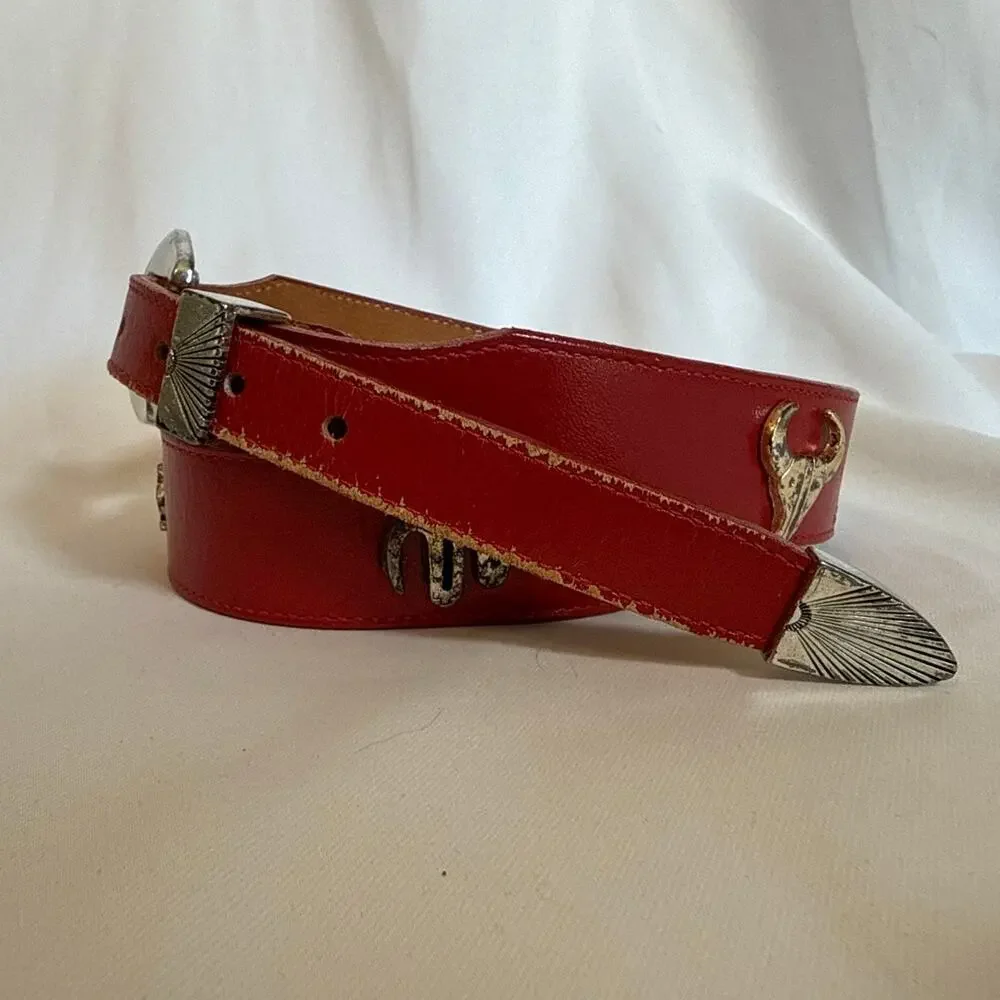 Vintage Silver Creek Collection Southwestern Concho Belt – Red Leather – Size 32